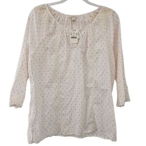 J Crew Womens Small Peasant Blouse Embroidered White Pink Print Tassel‎ New Tags